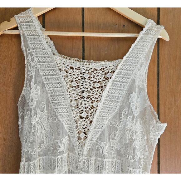 Sweet Miss S/M Cream Lace Sheer Dress Maxi Summer - Picture 2 of 7